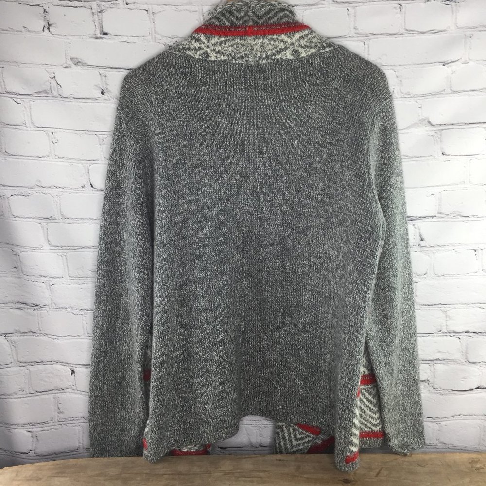 AEO loose front tribal print gray/red cardigan - Picture 2 of 6